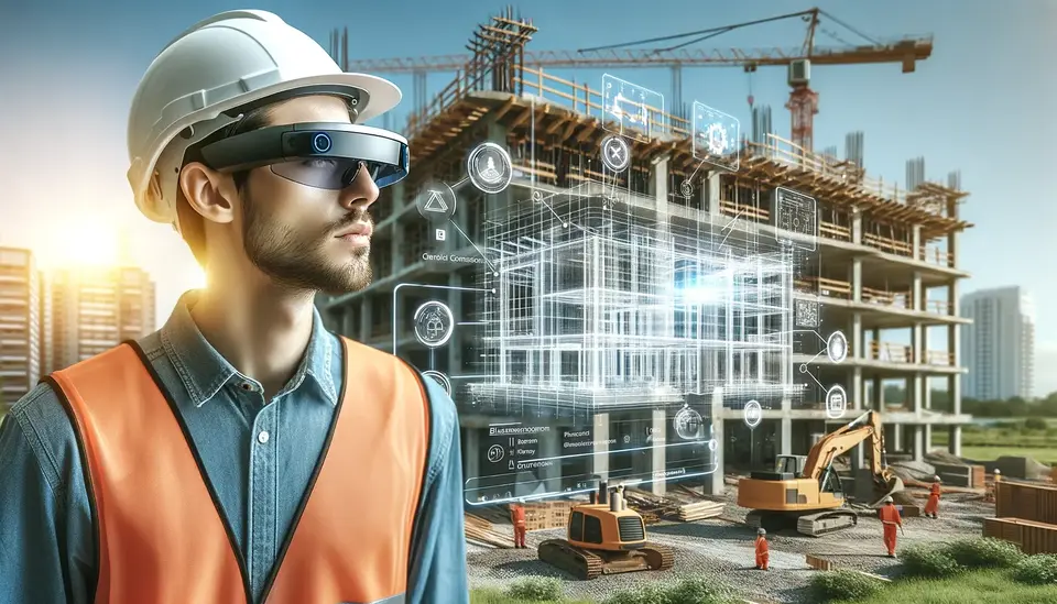 Artistic representation of a person wearing advanced smart glasses with multiple wires and circuitry, set in a high-tech laboratory environment.
