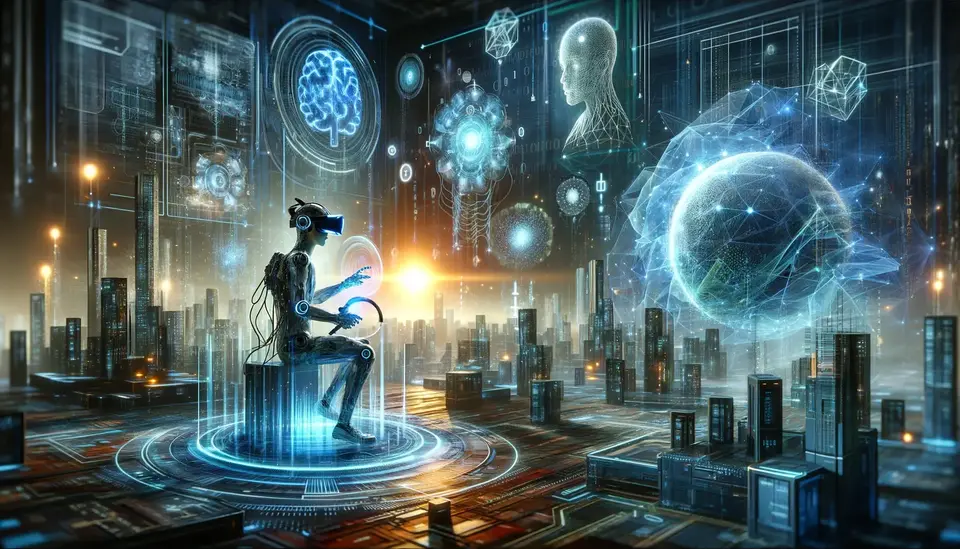 A visually captivating image representing the synergy between Artificial Intelligence (AI) and Virtual Reality (VR).